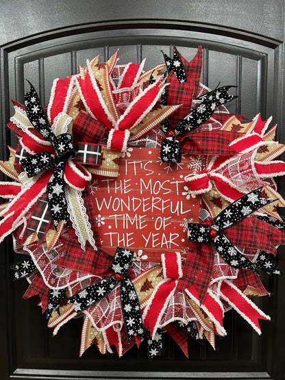 It’s The Most Wonderful Time of the Year Christmas Buffalo Plaid Wreath
