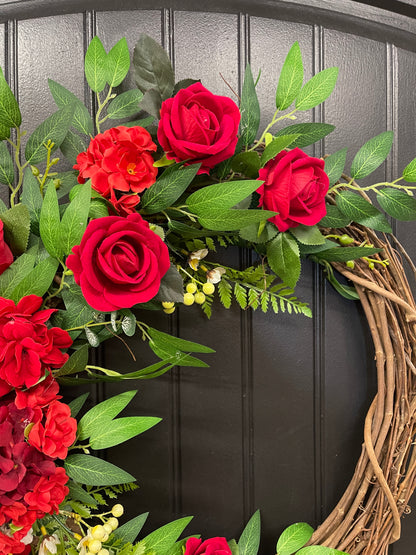Faith-Filled Red Rose Christian Grapevine Wreath | Meaningful Christian Home Décor | Memorial, Wedding & Devotional Floral Wreath | KatsCreationsNMore