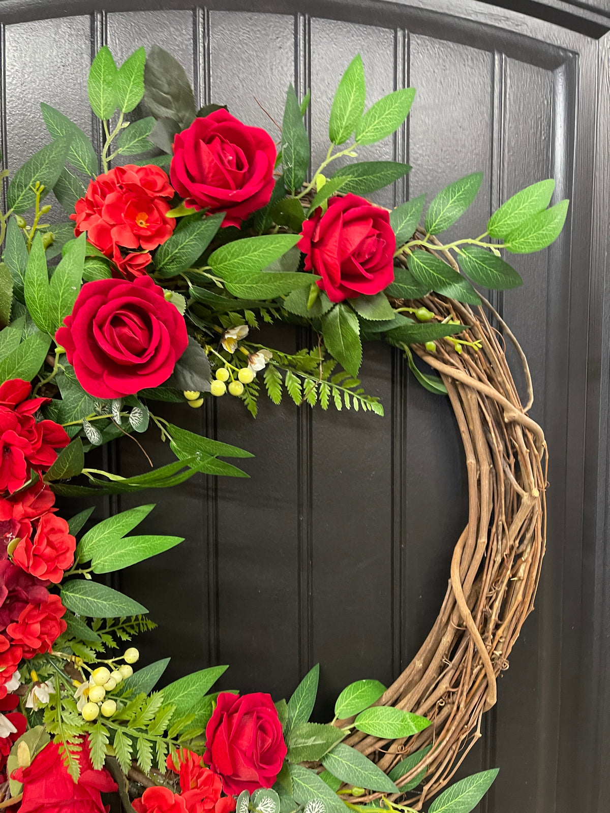 Faith-Filled Red Rose Christian Grapevine Wreath | Meaningful Christian Home Décor | Memorial, Wedding & Devotional Floral Wreath | KatsCreationsNMore