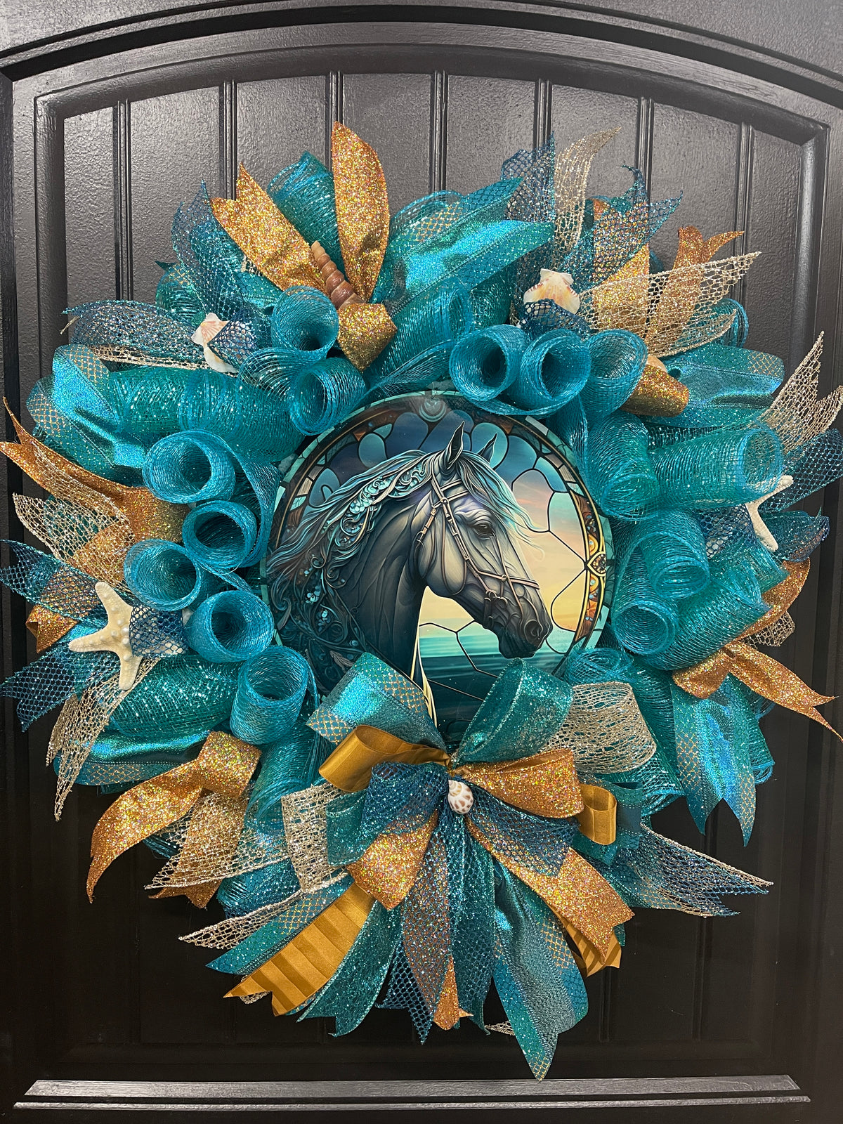 Ethereal Sea Horse Beach Wreath, Fantasy Ocean Lover Front Door Decor, KatsCreationsNMore