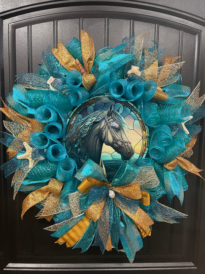 Ethereal Sea Horse Beach Wreath, Fantasy Ocean Lover Front Door Decor, KatsCreationsNMore