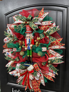 Nutcracker Christmas Wreath, Holiday Front Door Decor, KatsCreationsNMore