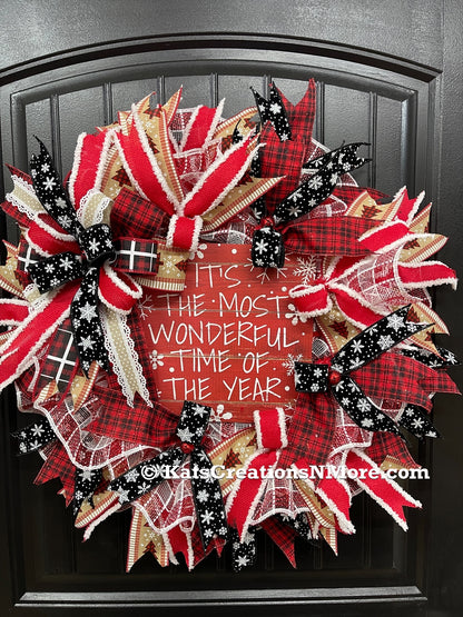 It’s The Most Wonderful Time of the Year Christmas Buffalo Plaid Wreath