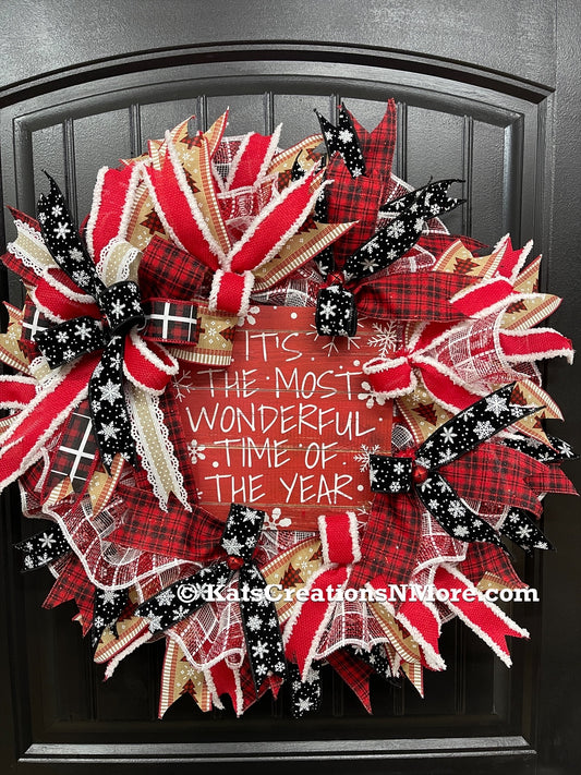 It’s The Most Wonderful Time of the Year Christmas Buffalo Plaid Wreath