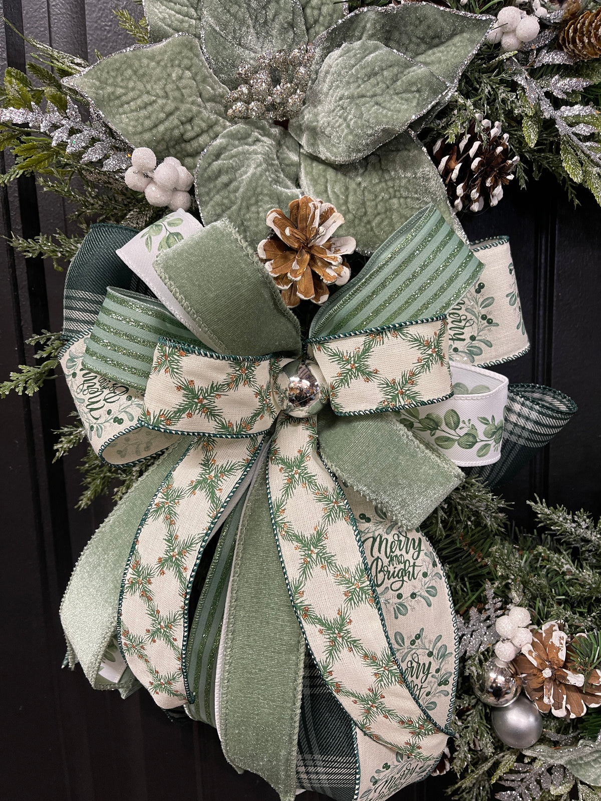Merry & Bright Sage Green Christmas Wreath | 26” Frosted Evergreen Holiday Decor