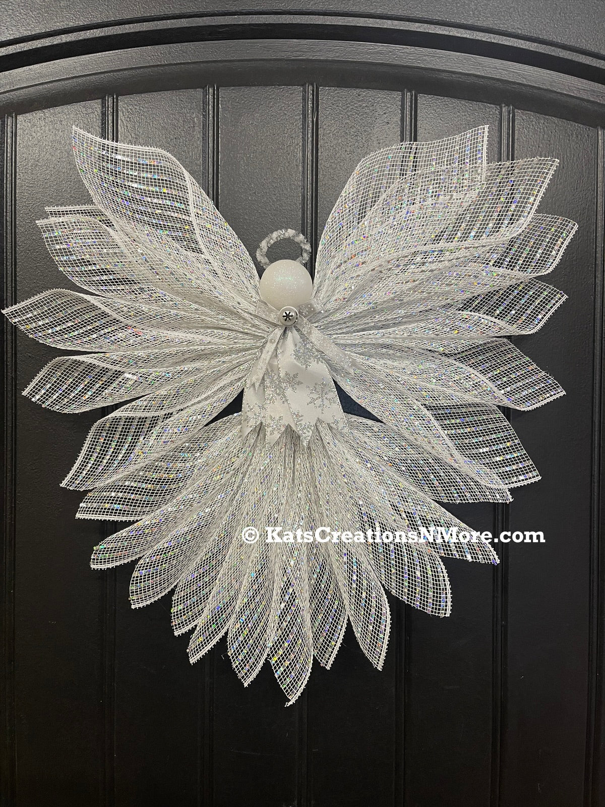 White Iridescent Christmas Angel Tree Topper, Holiday Guardian Angel Wall Decor, Graveside Memorial, KatsCreationsNMore