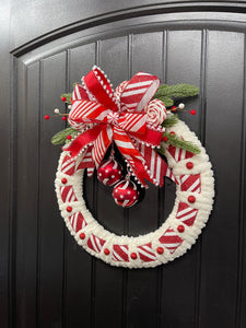 Holiday Candy Cane Chenille Yarn Christmas Wreath by KatsCreationsNMore