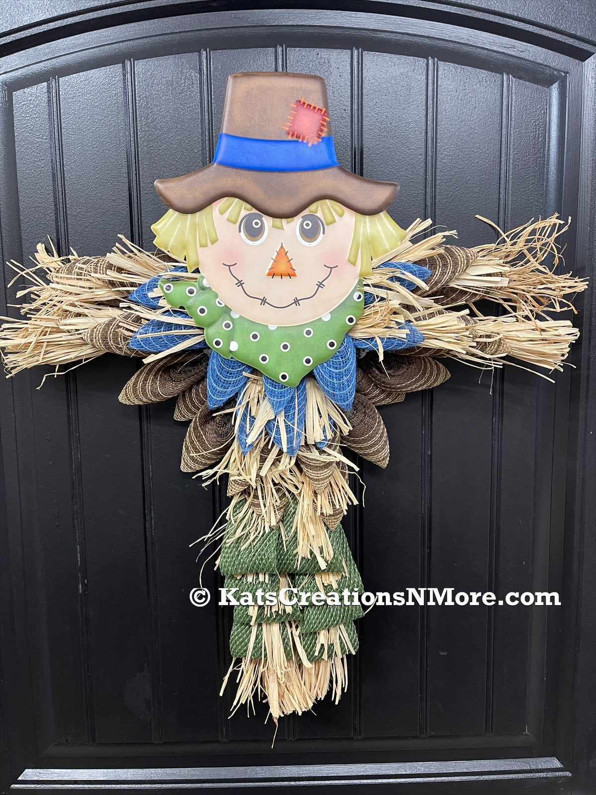 Rustic Fall Scarecrow Door Hanger Wreath by KatsCreationsNMore