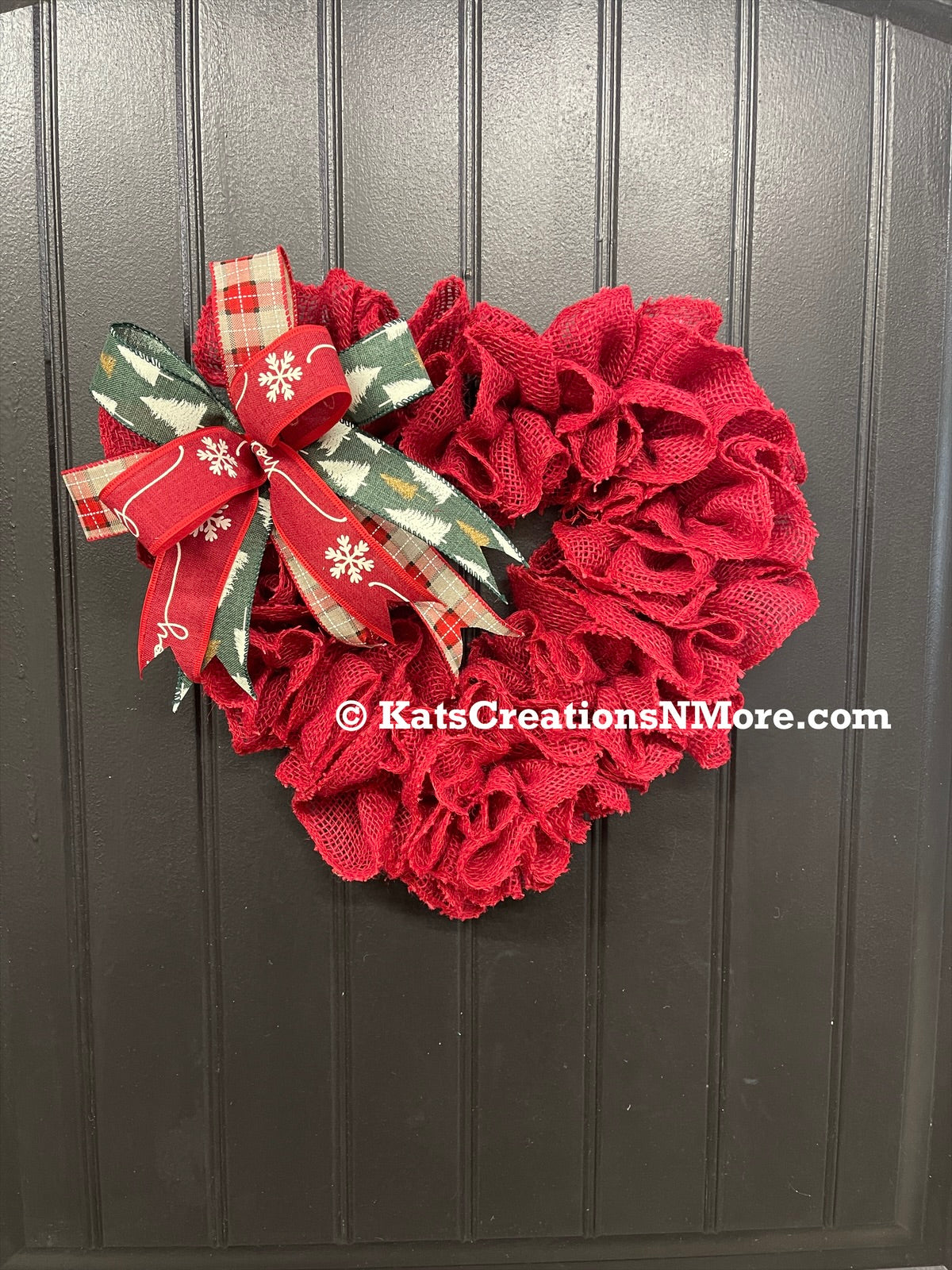 Heart-Shaped Red Burlap Wreath with Interchangeable Bows – Patriotic, Christmas & Everyday Options, KatsCreationsNMore