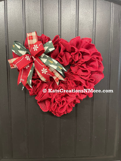 Heart-Shaped Red Burlap Wreath with Interchangeable Bows – Patriotic, Christmas & Everyday Options, KatsCreationsNMore