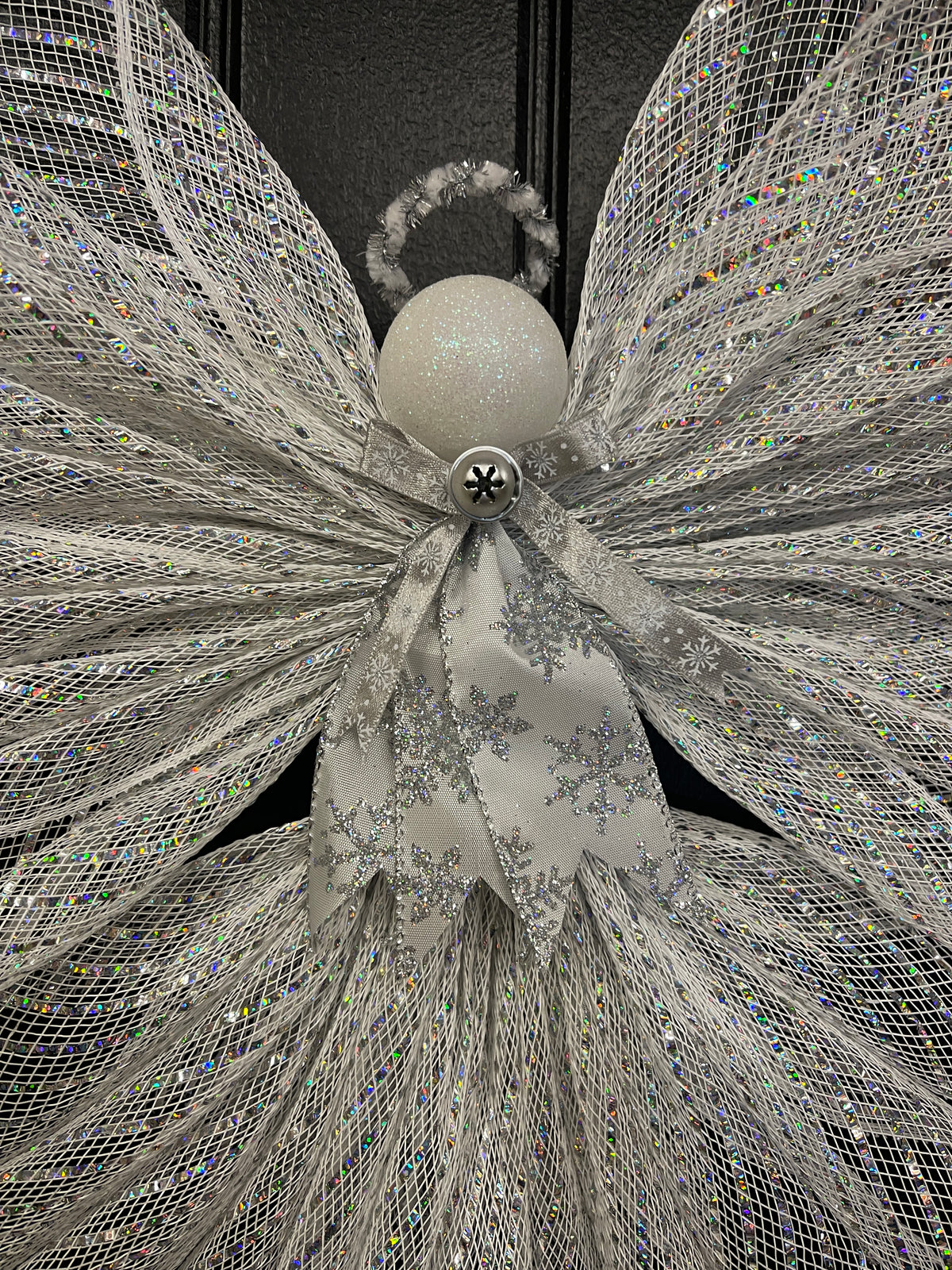 White Iridescent Christmas Angel Tree Topper, Holiday Guardian Angel Wall Decor, Graveside Memorial, KatsCreationsNMore