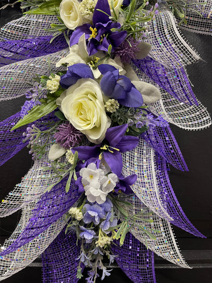 Purple Floral Cross Wreath