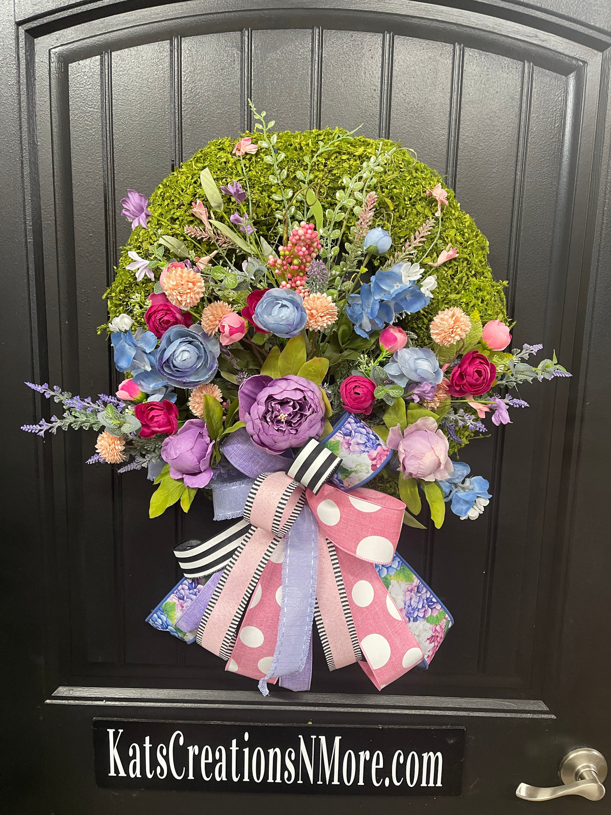 Spring Meadow Floral Moss  Wreath, Everyday Flower Front Door Decor, KatsCreationsNMore