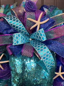 Mermaid Tail Beach Wreath, Coastal Summer Front Door Decor, KatsCreationsNMore