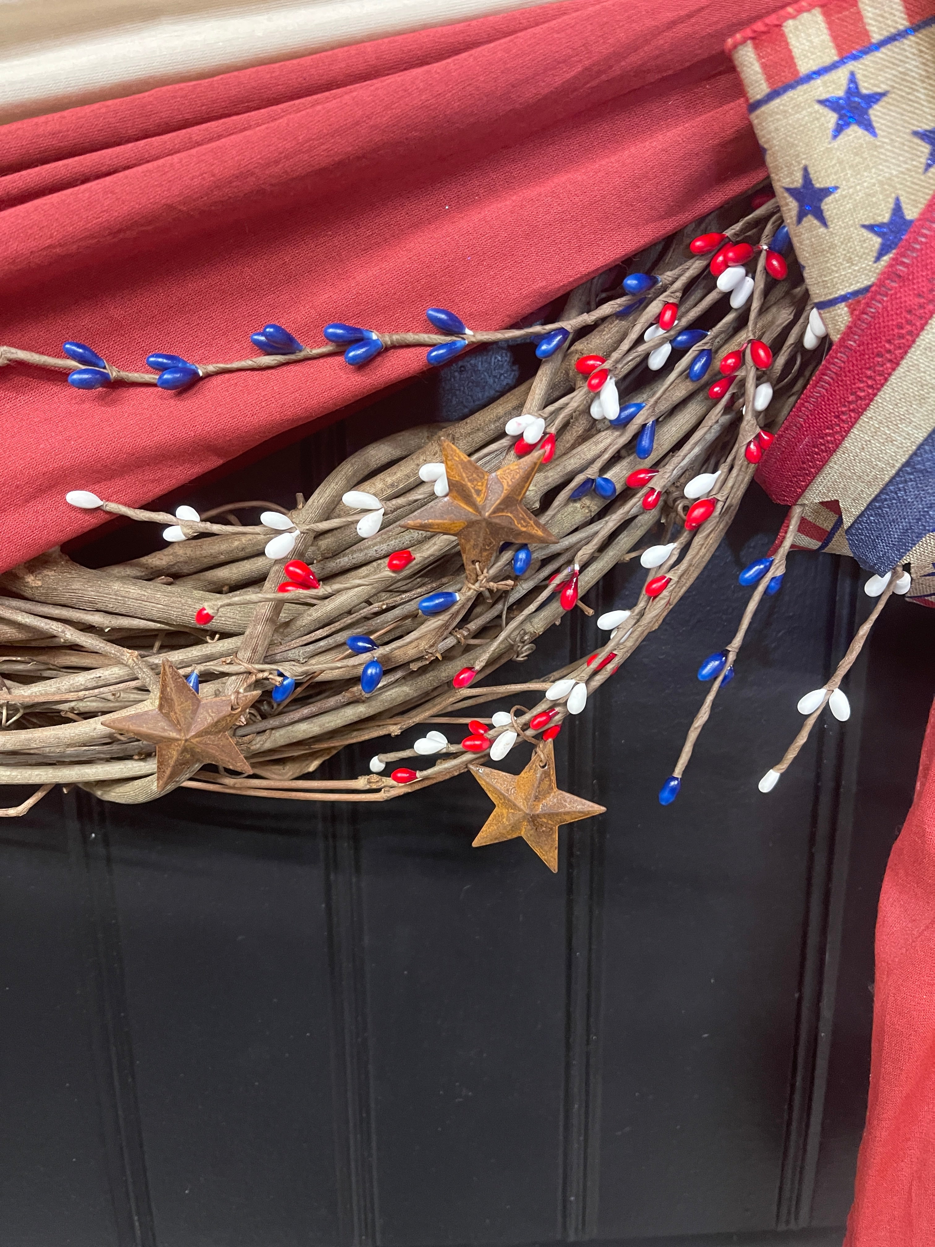 Rustic Americana Flag Grapevine Wreath | Patriotic Front Door Decor | 4th of July Wreath | Veterans Day | Rustic Country Americana Home Accent, KatsCreationsNMore