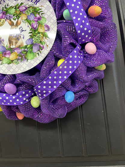 Happy Easter Bunny Egg Wreath, Spring Front Door Decor, KatsCreationsNMore