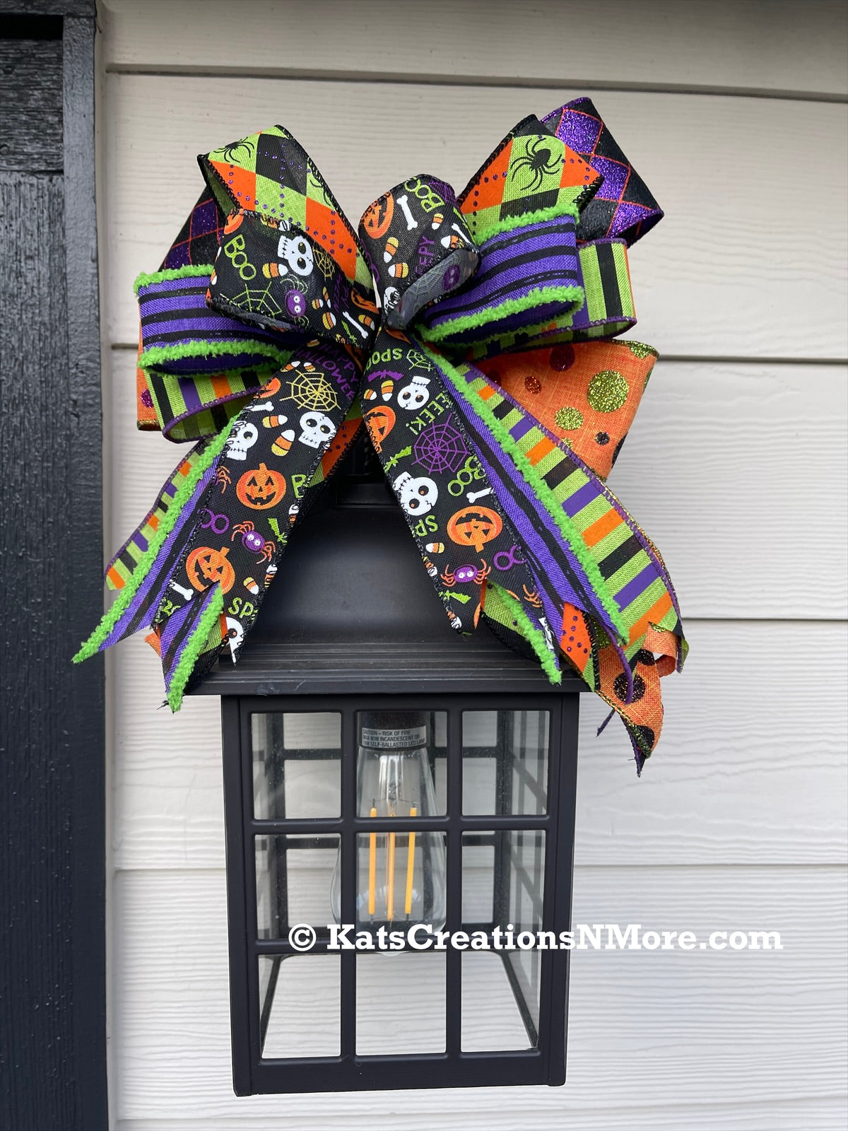 Halloween Bow Set, Mantle Bows, Carriage Light Decor, Fall Outdoor Decor, Stairway Bow Set