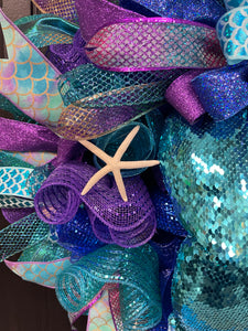 Mermaid Tail Beach Wreath, Coastal Summer Front Door Decor, KatsCreationsNMore