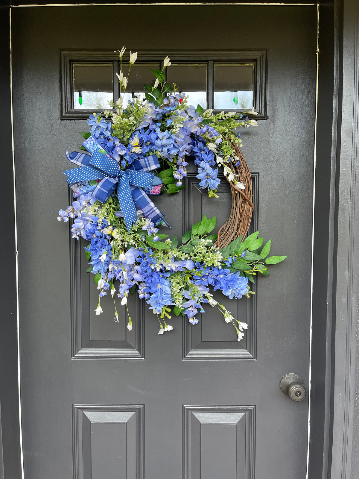 Spring Blue Hyacinth and Wisteria Grapevine Wreath, Mothers Day, Gift for Her, KatsCreationsNMore