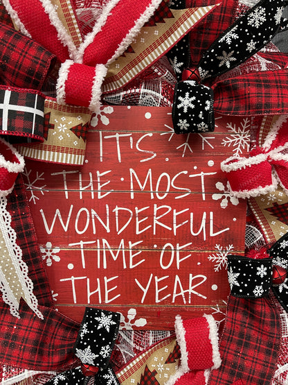 It’s The Most Wonderful Time of the Year Christmas Buffalo Plaid Wreath