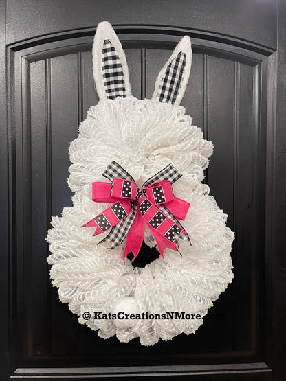 White Bunny Rabbit 2 Ways Wreath for Front Door, Spring Easter Everyday Decoration, KatsCreationsNMore