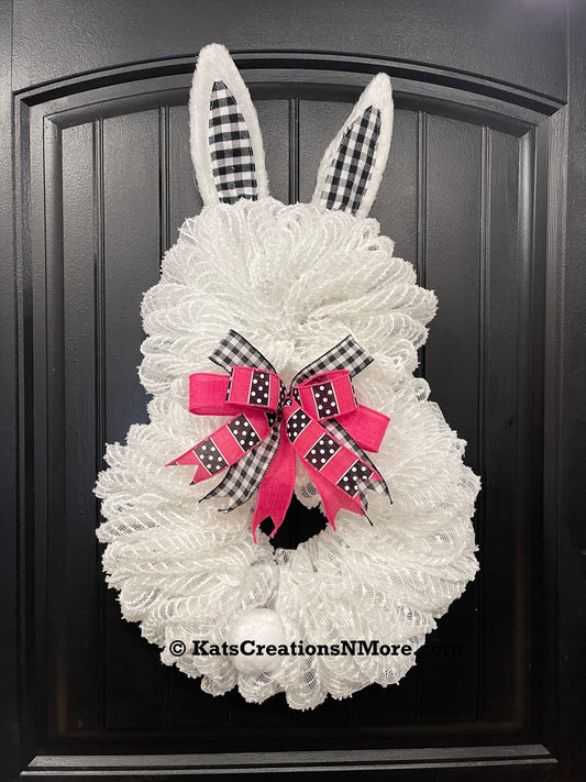 White Bunny Rabbit 2 Ways Wreath for Front Door, Spring Easter Everyday Decoration, KatsCreationsNMore