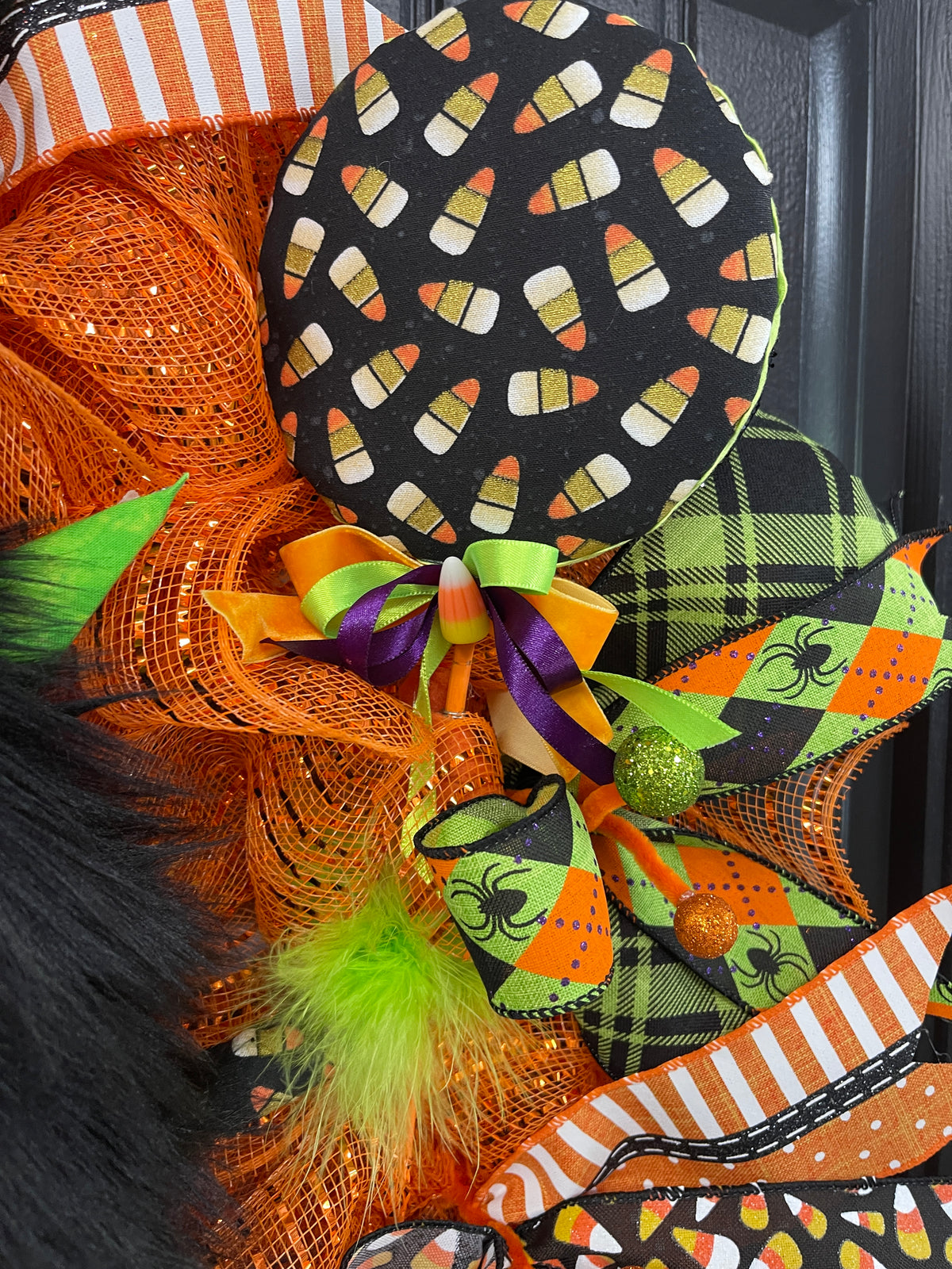 Halloween Monster Candy Corn Sucker Wreath, Seasonal Holiday Front Door Decor, KatsCreationsNMore