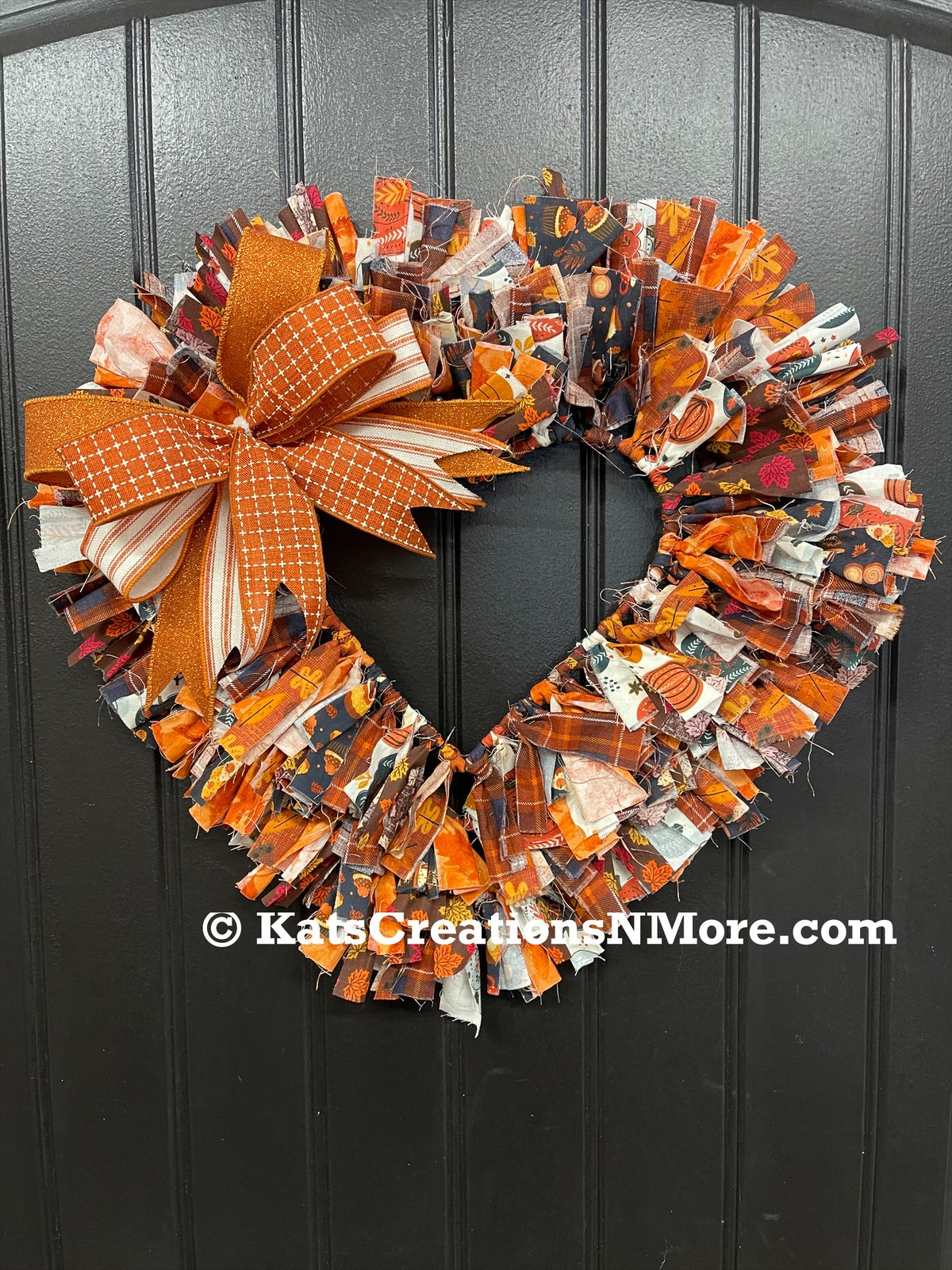 Fall Primitive Rag Wreath, Autumn Country Front Door Decor, KatsCreationsNMore