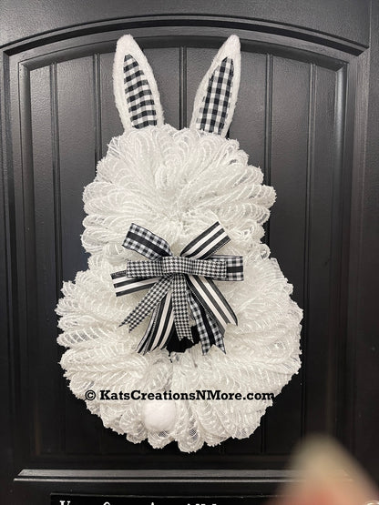 White Bunny Rabbit 2 Ways Wreath for Front Door, Spring Easter Everyday Decoration, KatsCreationsNMore