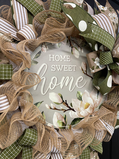 Magnolia Home Sweet Home Everyday Wreath, Southern Charm Front Door Decor, KatsCreationsNMore
