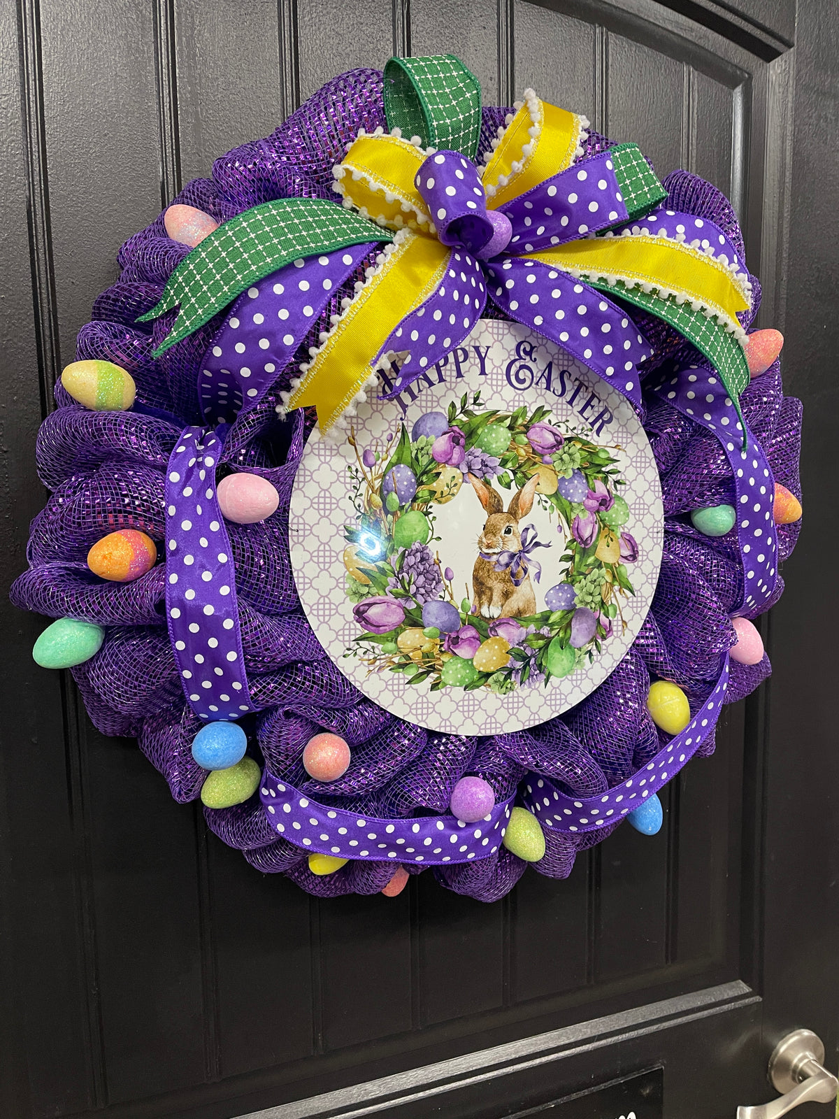 Happy Easter Bunny Egg Wreath, Spring Front Door Decor, KatsCreationsNMore