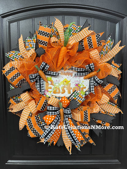 Happy Easter Carrot Wreath, Spring Front Door Decor, KatsCreationsNMore