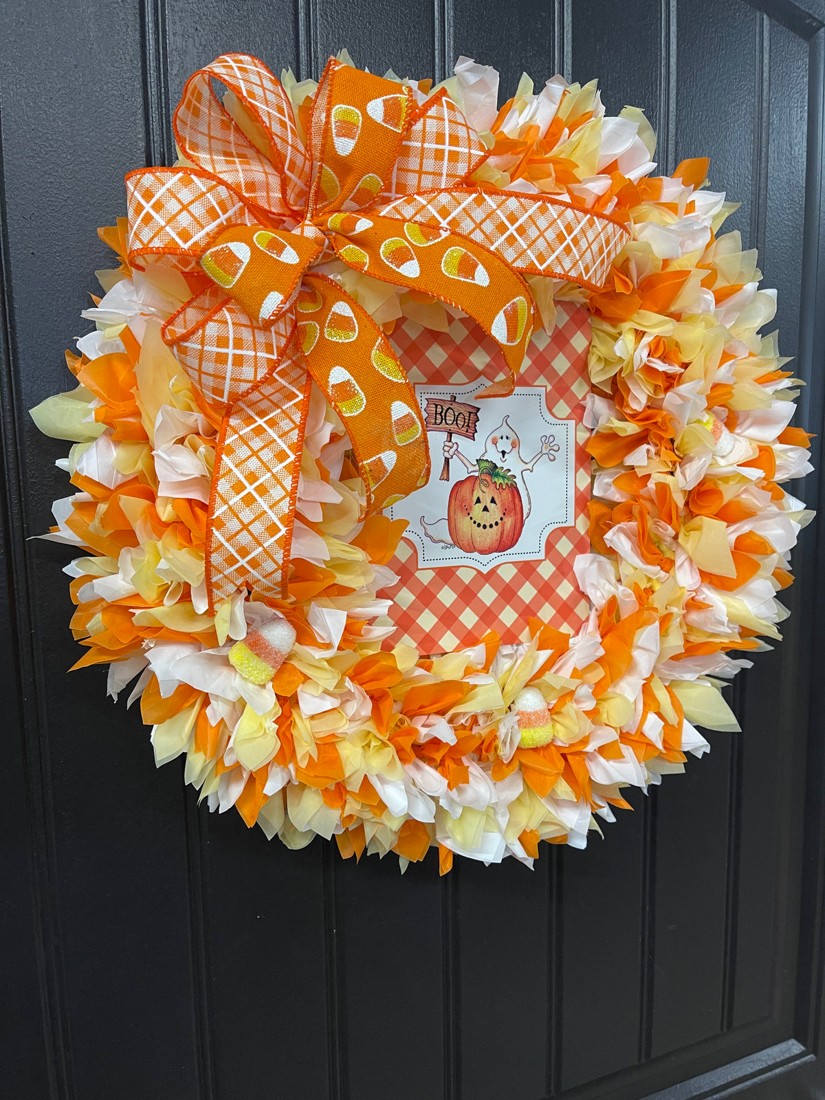 Halloween Boo Ghost Candy Corn Wreath, KatsCreationsNMore