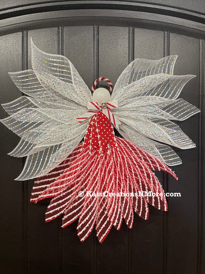 Peppermint Christmas Angel Tree Topper, Holiday Guardian Angel Wreath, Graveside Memorial, KatsCreationsNMore