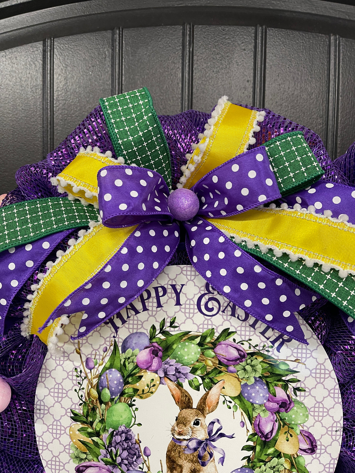Happy Easter Bunny Egg Wreath, Spring Front Door Decor, KatsCreationsNMore