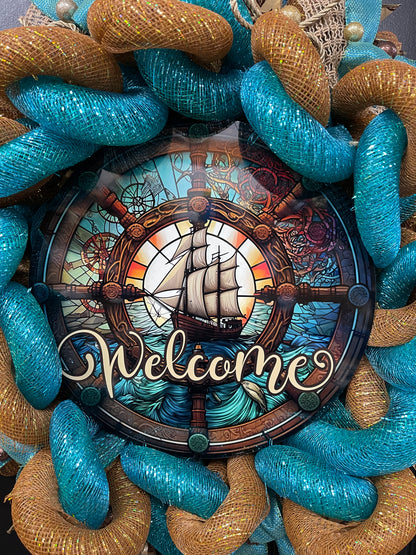 Sailing Ship Nautical Welcome Wreath, Gift for Him, KatsCreationsNMore