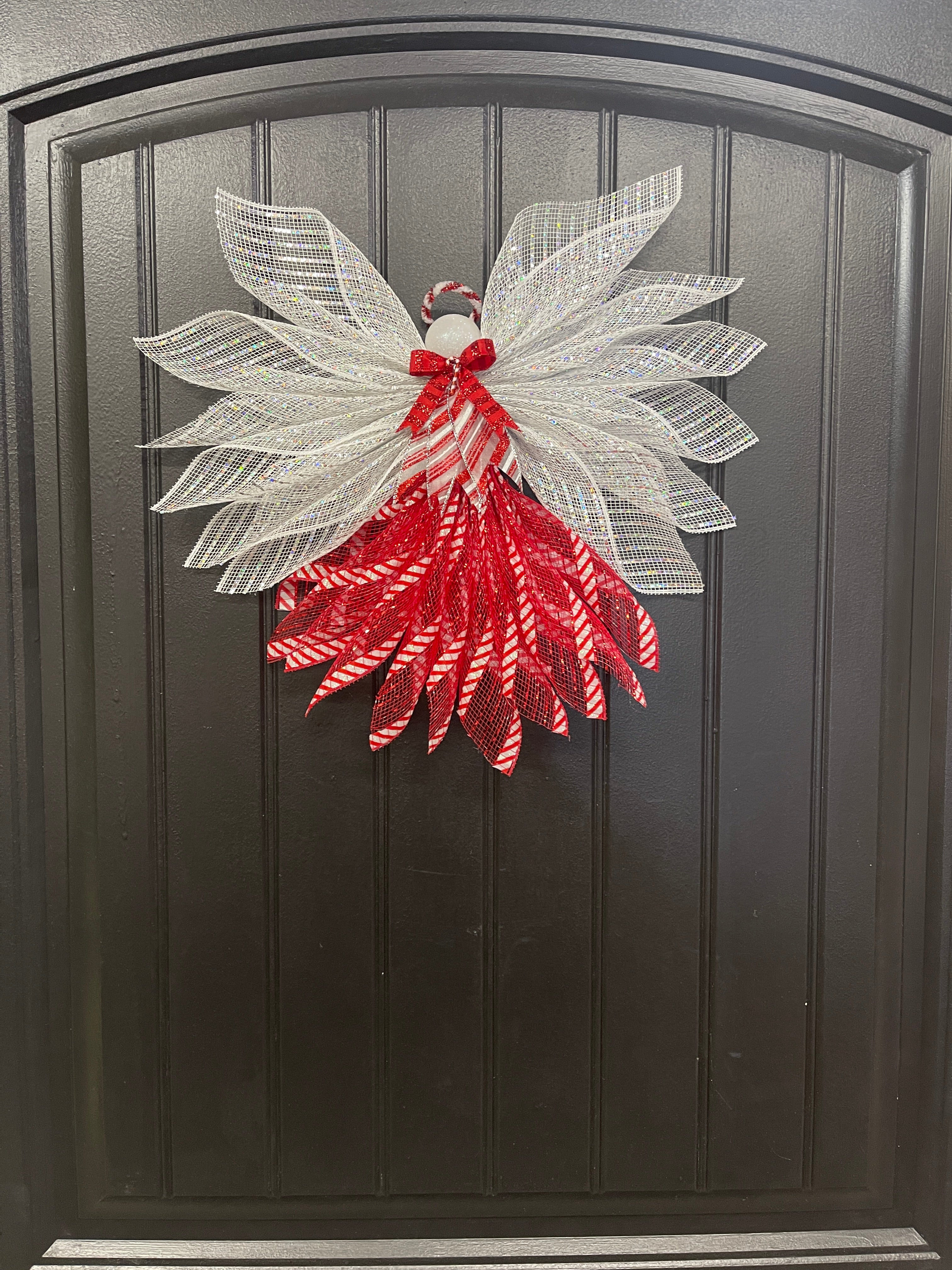 Candy Cane Christmas Angel Tree Topper, Holiday Guardian Angel Wreath, Graveside Memorial, KatsCreationsNMore