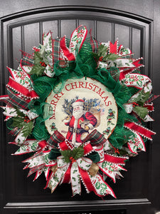 Merry Christmas Vintage Santa Wreath, KatsCreationsNMore