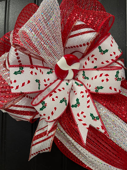 New Peppermint Wrapped Christmas Candy Wreath, Holiday Sweet Confectionery Door Hanger,