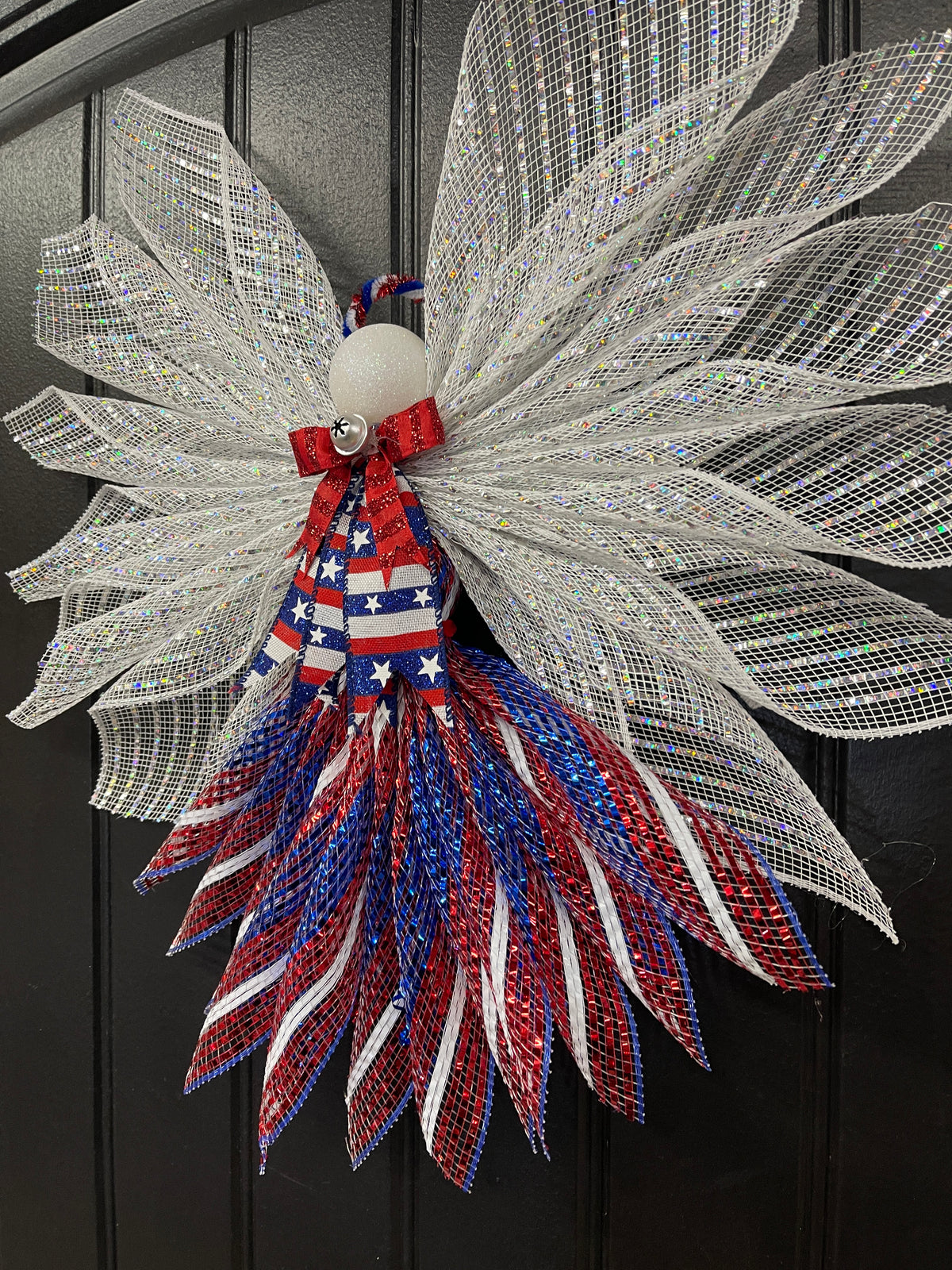 Limited Edition Patriotic Angel – America 250th Anniversary Decor, Liberty Angel Wreath Attachment, Red White Blue Deco Mesh Angel, 4th of July Door Decor, Faith Limited Edition Angel, KatsCreationsNMore
