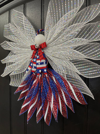 Limited Edition Patriotic Angel – America 250th Anniversary Decor, Liberty Angel Wreath Attachment, Red White Blue Deco Mesh Angel, 4th of July Door Decor, Faith Limited Edition Angel, KatsCreationsNMore