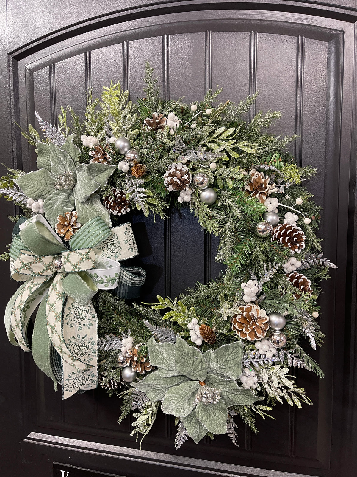 Merry & Bright Sage Green Christmas Wreath | 26” Frosted Evergreen Holiday Decor