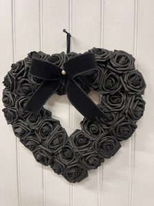 Heart Shaped Black Rose Halloween Floral Wreath by KatsCreationsNMore