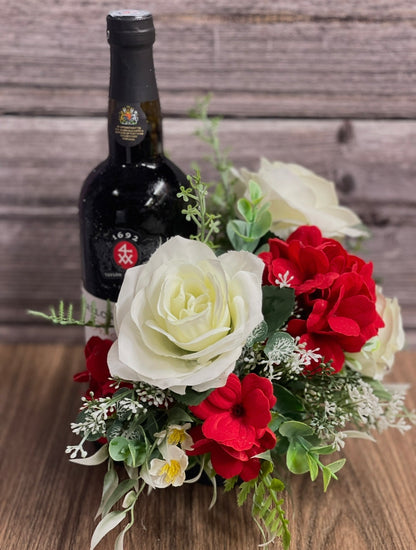 Rose and Geranium Bottle Bouquet, Hostess Gift, Floral Bottle Arrangement, Elegant Candle Holder, KatsCreationsNMore
