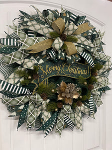 Merry Christmas Banner Wreath, Evergreen Winter Front Door Decor, KatsCreationsNMore