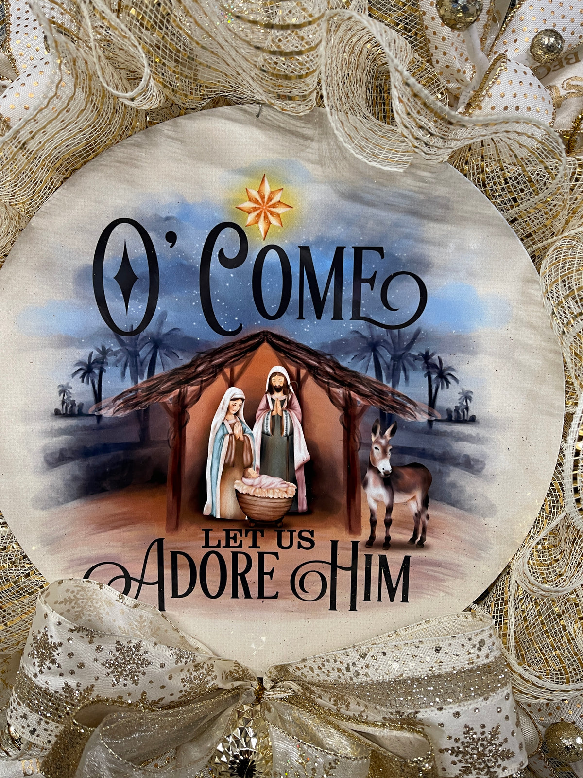 O Come Let Is Adore Him Christmas Wreath, Religious Front Door Winter Decor, Gift for Pastor, KatsCreationsNMore