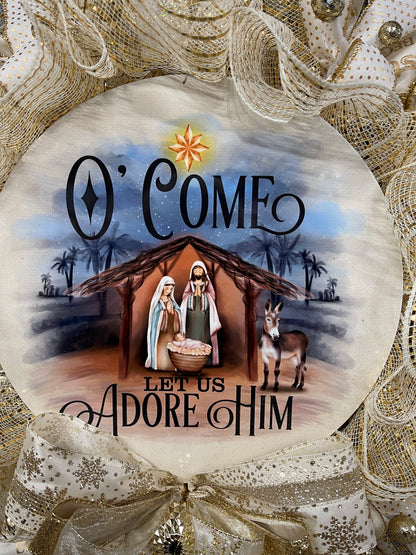 O Come Let Is Adore Him Christmas Wreath, Religious Front Door Winter Decor, Gift for Pastor, KatsCreationsNMore