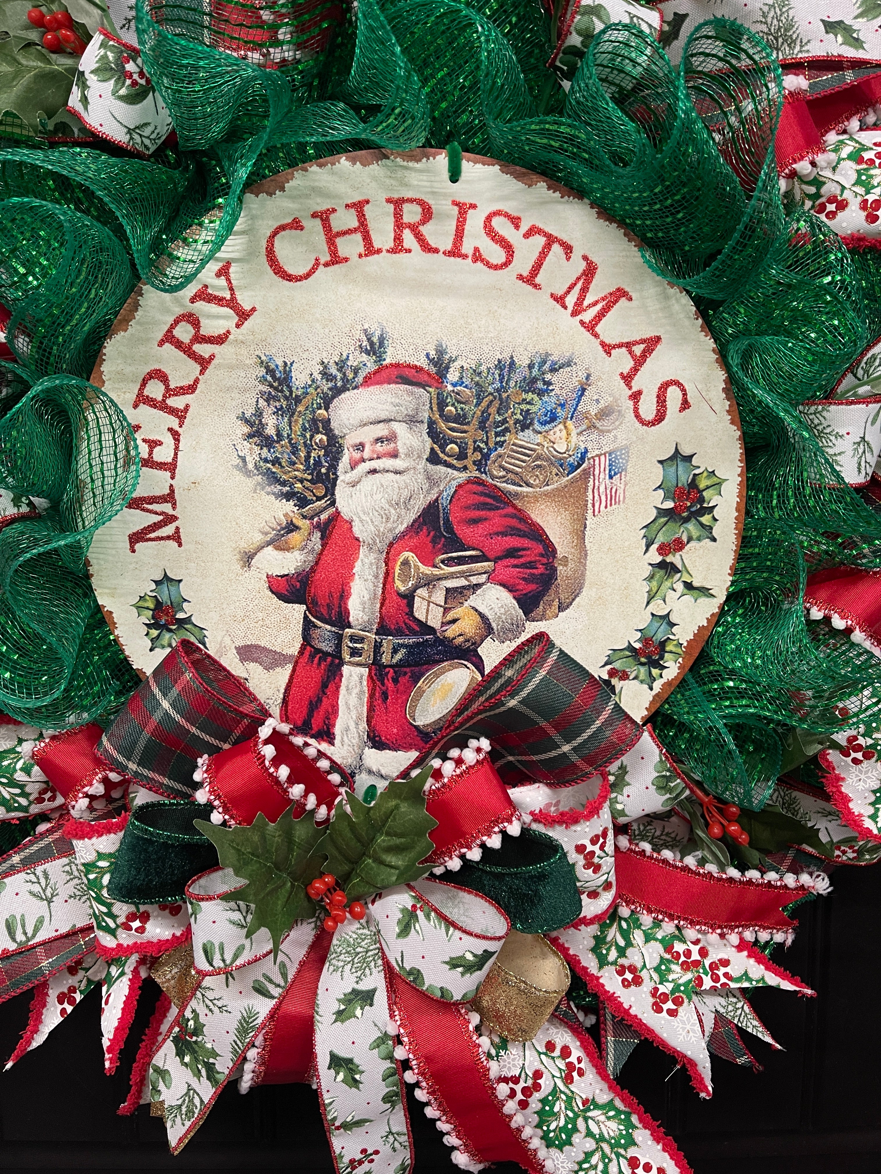 Merry Christmas Vintage Santa Wreath, KatsCreationsNMore