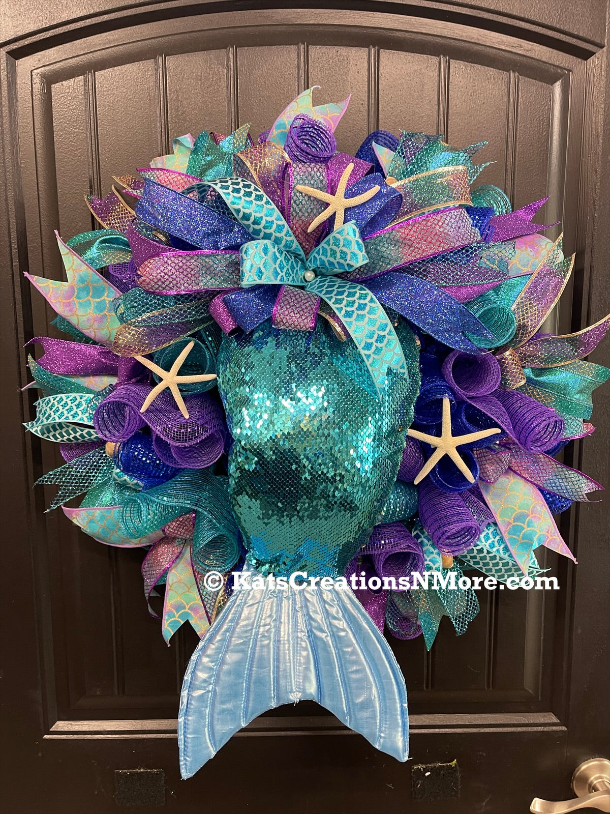 Mermaid Tail Beach Wreath, Coastal Summer Front Door Decor, KatsCreationsNMore