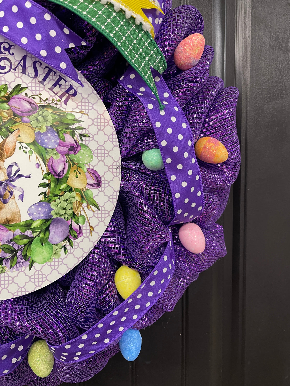 Happy Easter Bunny Egg Wreath, Spring Front Door Decor, KatsCreationsNMore